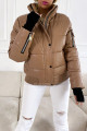 Koženková zimní bunda s patenty caramel latté S 84