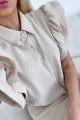 Košilové maxi šaty s výraznými rukávy béžové P 77