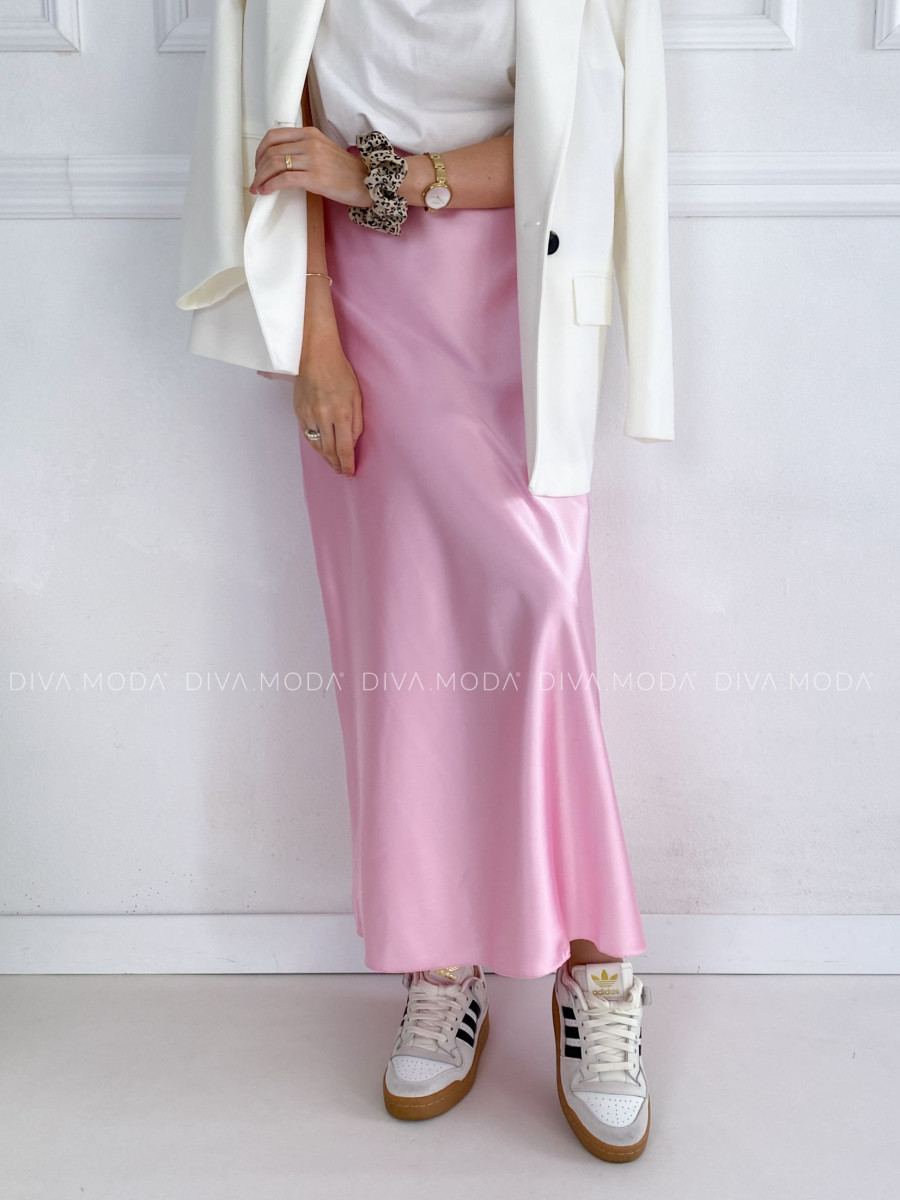 Maxi Saténová sukňa baby pink P 149