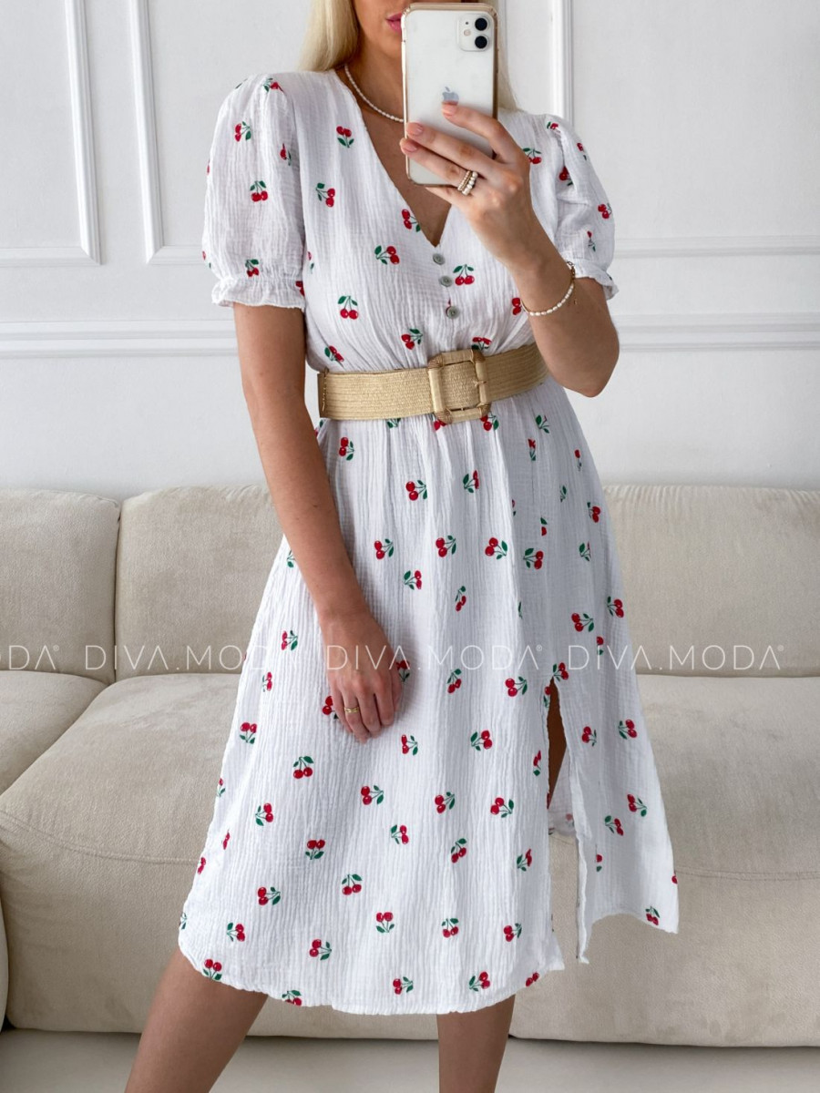 Mušelínové šaty cherry s knoflíky bílé V 5
