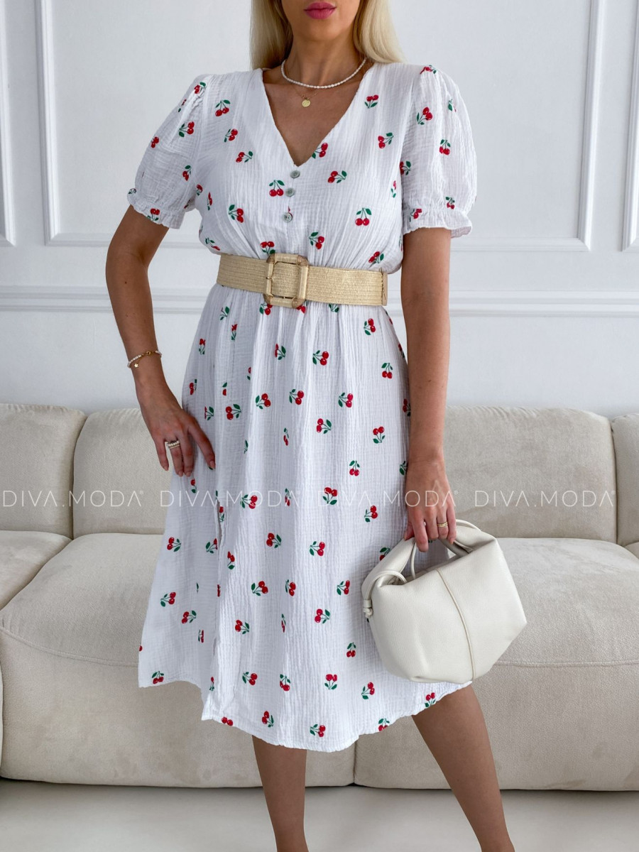 Mušelínové šaty cherry s knoflíky bílé V 5