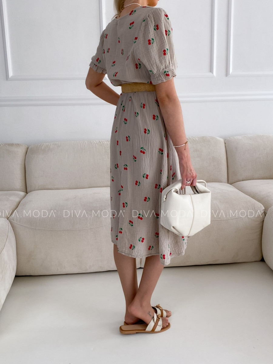 Mušelínové šaty cherry s knoflíky béžové V 5