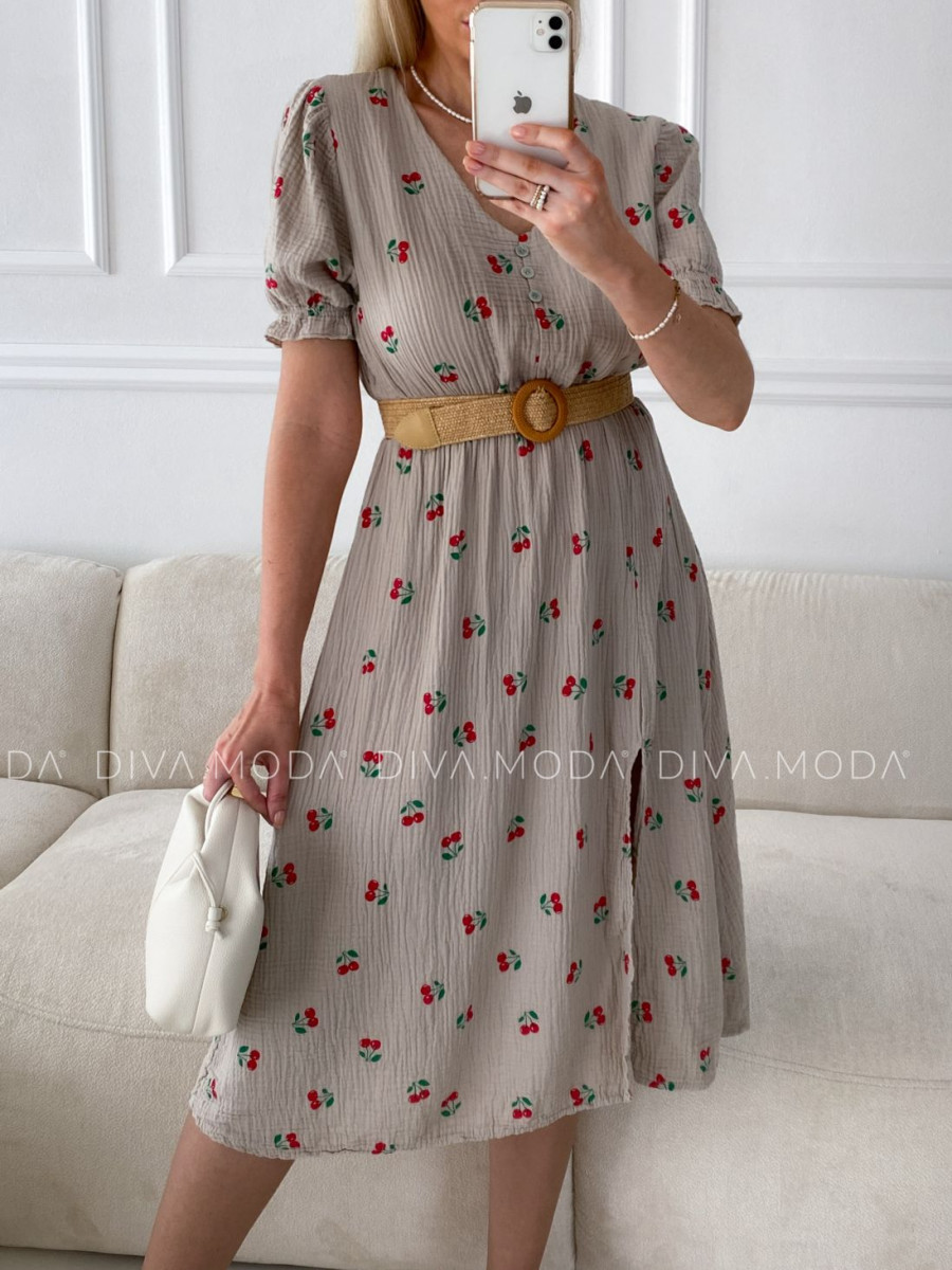 Mušelínové šaty cherry s knoflíky béžové V 5