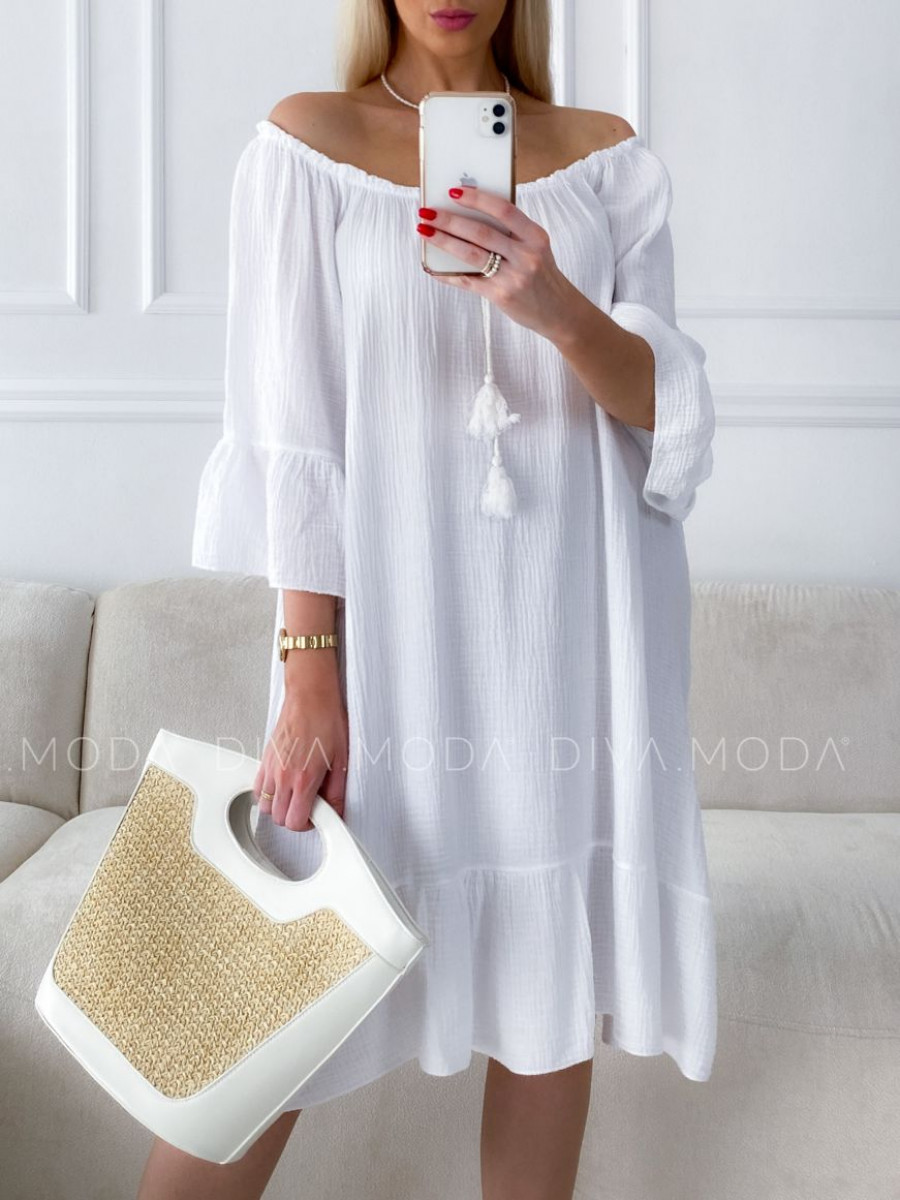 Mušelínové šaty s třásní bílé V 27